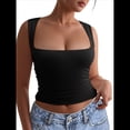 thumbnail image 1 of Tops Cortos Sin Mangas con Cuello Cuadrado para Mujer 2025, Bonitos Tops de Tirantes Y2K de Doble Capa, Sin Costuras y Ajustados Negro XL, 1 of 8
