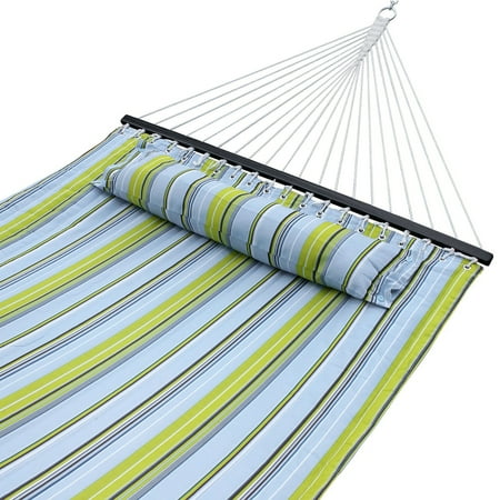 Double Hammock Bed Zeny Outdoor Double Hammock Quilted Fabric Sleeping Bed Swing Hang W/ Pillow 2 Person ()