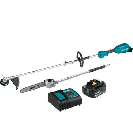 Makita XUX02SM1X4 18V LXT Brushless Lithium-Ion Couple Shaft Power Head Kit with 13 in. String Trimmer Attachment and 10 in. Pole Saw Attachment (4 Ah)