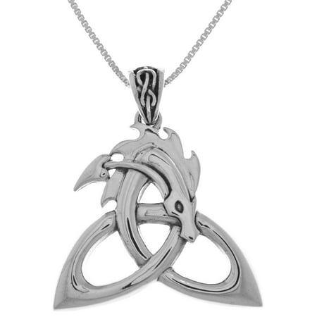 Trinity Infinity Jewelry Trends Sterling Silver Celtic Trinity Infinity Dragon Pendant on 18 Inch Box Chain Necklace ()