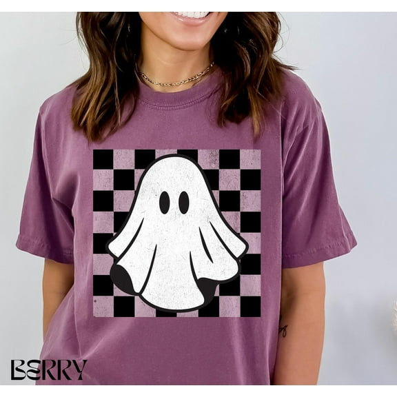 Checkered Ghost Shirt Ghost Checkered Shirt Cute Ghost Shirt Cute Halloween Preppy Halloween Shirt for Woman Aesthetic Tshirt