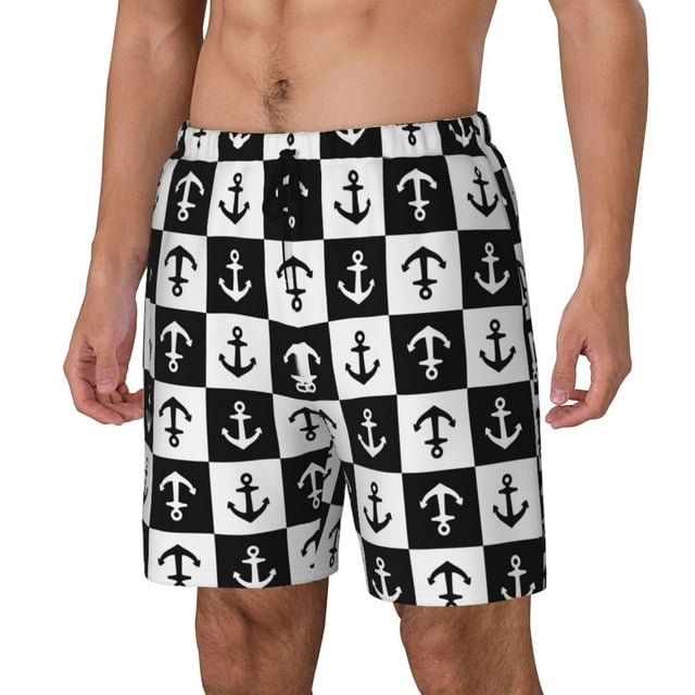 Lukts Nautical Anchors1 Print Mens Swim Trunks Swim Shorts Quick Dry Bathing Suits for Men Beach Shorts Mesh Lining Swimming Trunks ,Bathing Suit-Large