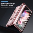 thumbnail image 7 of MonsDirect for 7.6 inch Samsung Galaxy Z Fold 3 5G 2021 Case with S Pen & S Pen Holder, Two Hinge Protection Plating Frame PC Cover, Shell Membrane Integrated Case with Stand & Lens Protection, Pink, 7 of 7