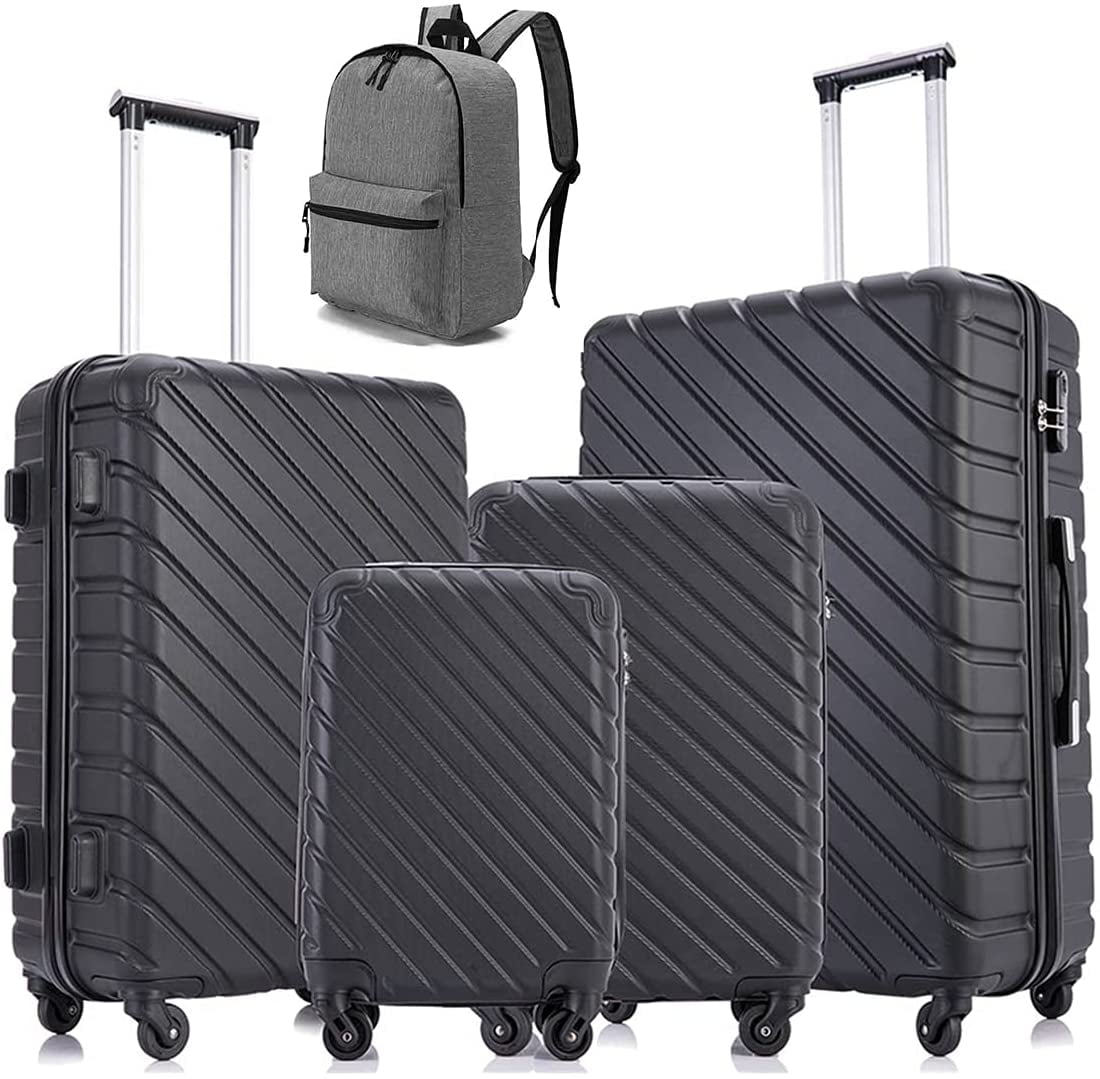 Hardshell Suitcases with Wheels Spinner Luggage Sets Carry On Luggage w/free Hanger and Cover Silver, 4 Pieces 4PC Luggage Sets 