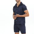 thumbnail image 5 of SWSMCLT Men's 2 Piece Pajama Set Summer Lightweight Lounge Spring Pjs Pajamas Soft Fall Satin Short Sleeve Navy XX-Large, 5 of 5