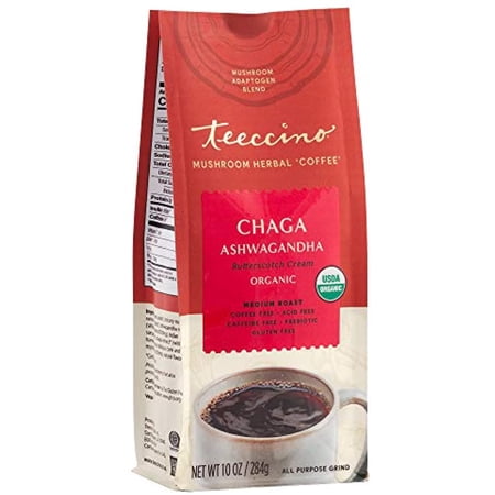 Teeccino Mushroom Adaptogen Coffee Alternative Chaga Ashwagandha Butterscotch Cream Caffeine-Free Mushroom Coffee With Unique Antioxidants For A Strong Immune System, 10 Ounce