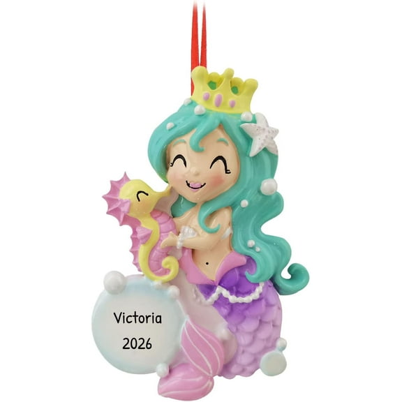 Personalized Mermaid Ornament 2025 - Custom Character for Daughter, Girls Beach Christmas Shell Seashell for Christmas Tree
