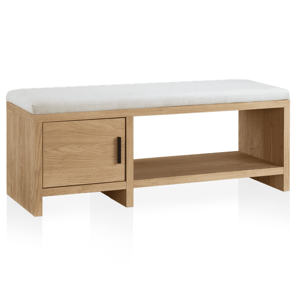 Bouclair Natural Fabric and Wood Bench with Shoe Rack and Storage