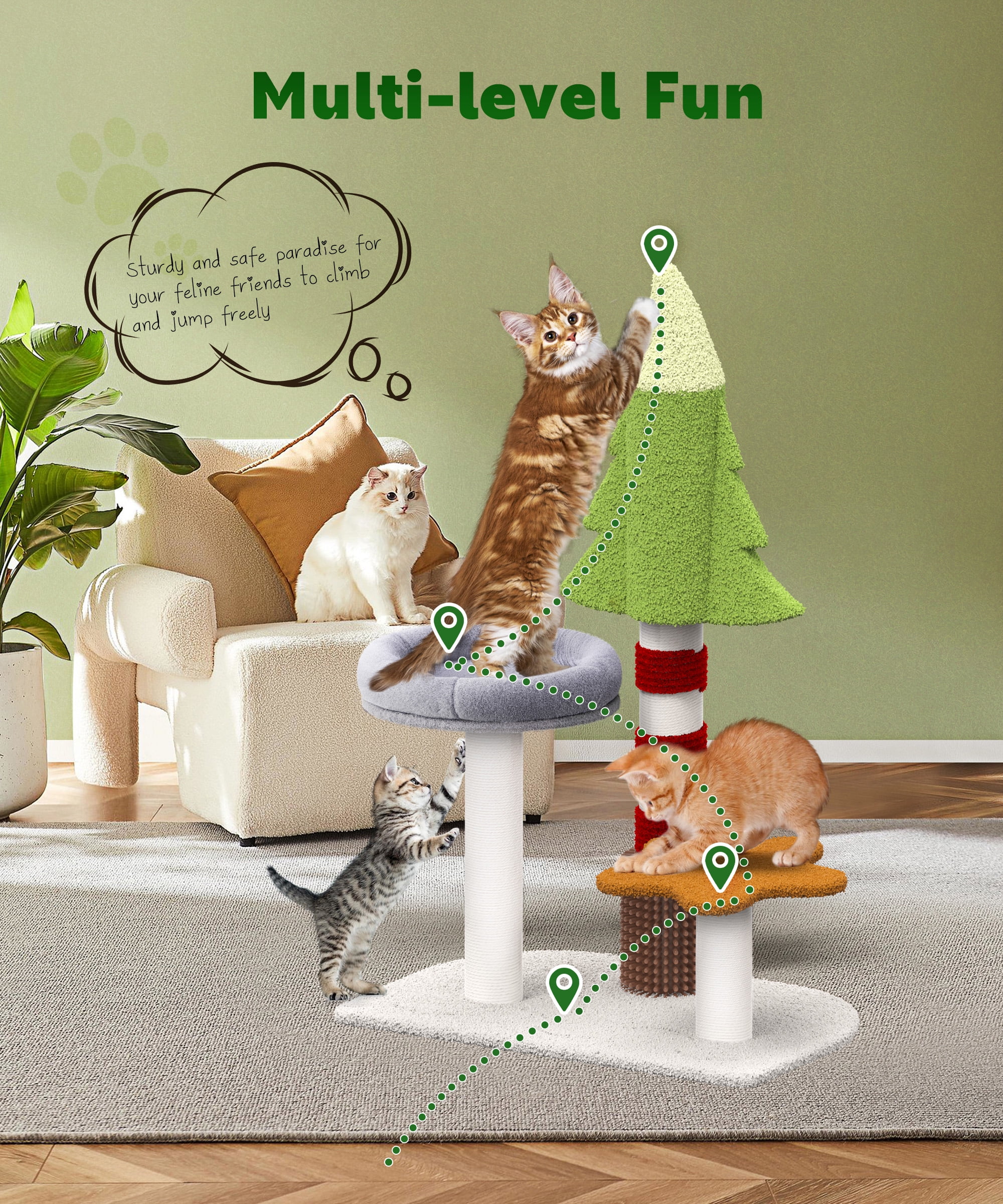 Cat Tree 35.4" Cute Christmas Tree Cat Scratching Post Tower with Perch for Indoor Kitten Kitty