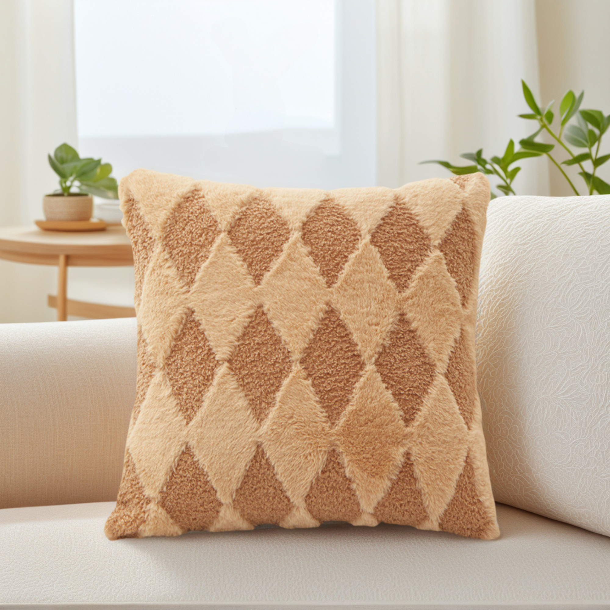 Unique Bargains Pack of 2 Plush Throw Pillow Covers with Diamond Pattern Camel