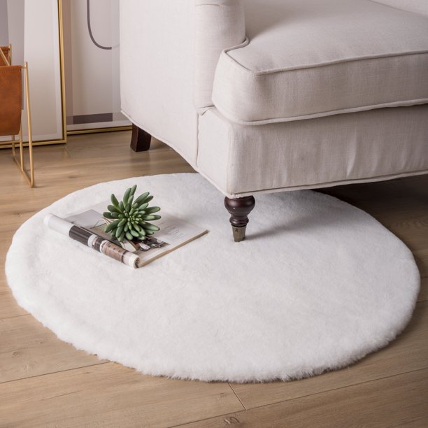 Soft Fluffy Faux Rabbit Fur Area Rugs, Indoor Decor Mat, 3 x 3 Feet