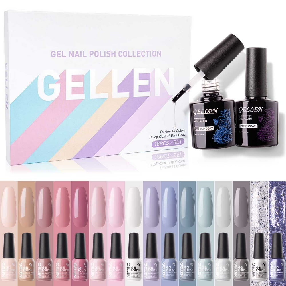 Gellen Gel Nail Polish Kit 16 Colors With Top&Base Coats Soft Pastels