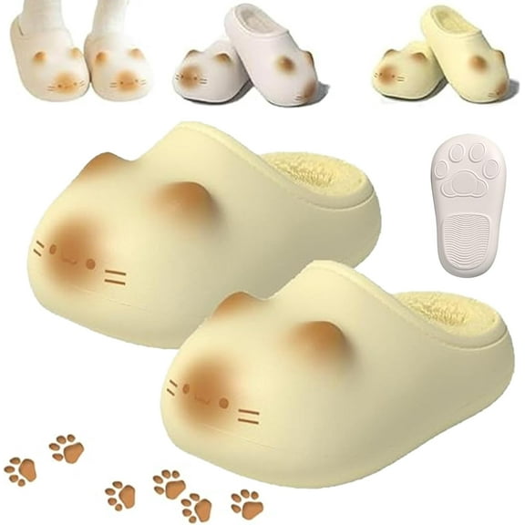 Cat Paws Footprints Height Increase Slippers, Fluffy Plush Fleece Indoor Shoes with Non-Slip Sole for Women and Girls