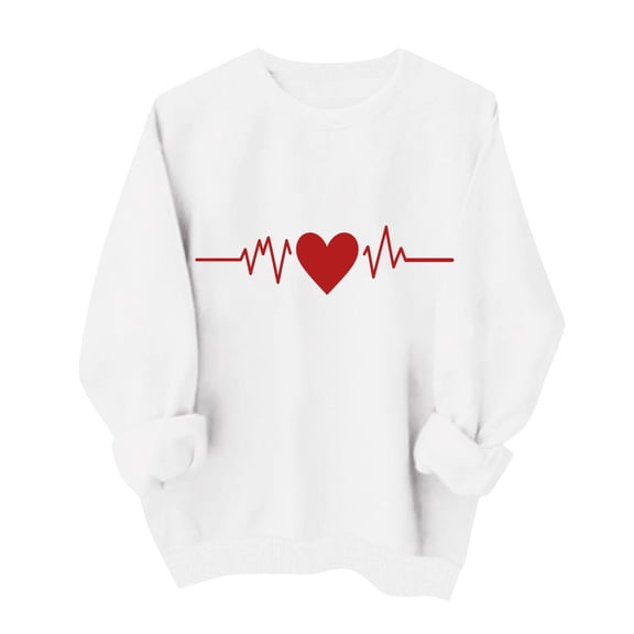 ZHYou Women Valentine's Day T-Shirts V-Neck Valentine's Day Printed Long Sleeve Loose Fit Casual Soft Spring Summer Tops,White,XL