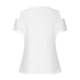 thumbnail image 5 of Huowey Women Tops Casual Shirts Short Sleeve Off The Shoulder Solid Color Deep V-Neck Loose Fit Hollow Out Fashionable T Shirt Summer Comfort Breathable Relaxed Blouse,White,L, 5 of 5