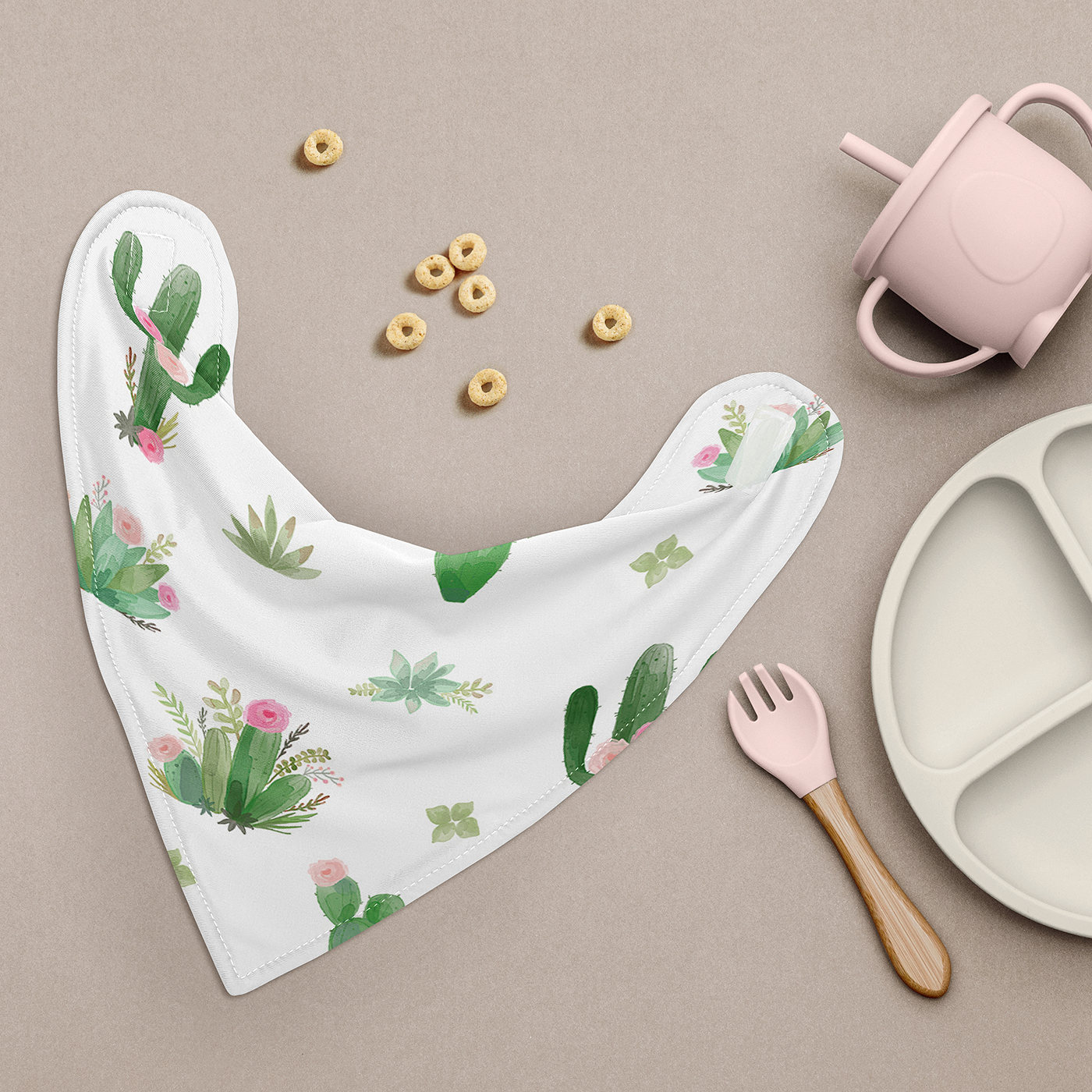 Sweet Jojo Designs Cactus Floral Pink Green and Grey Fabric Bandana Baby Bibs 3 Piece Set
