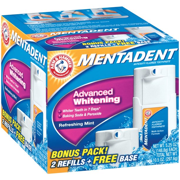 Mentadent® Advanced Whitening Refreshing Mint 5.25 oz. Refills + Bonus