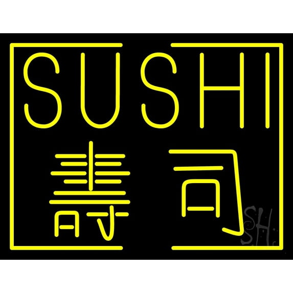 Yellow Sushi LED Neon Sign 15 x 19 - inches, Clear Edge Cut Acrylic Backing, with Dimmer - Bright and Premium built indoor LED Neon Sign for restaurant window and interior decor.