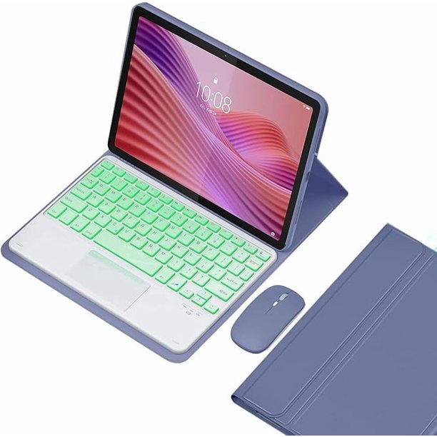 Funda con Teclado Retroiluminado de 7 Colores con Mouse, Morado para Lenovo Tab 10.1" 2025