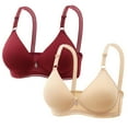thumbnail image 2 of Amidoa Breathable Womens Bras Red Wire-Free Push-up Solid 2 Pcs Bras Bralettes for Women 38/85, 2 of 5