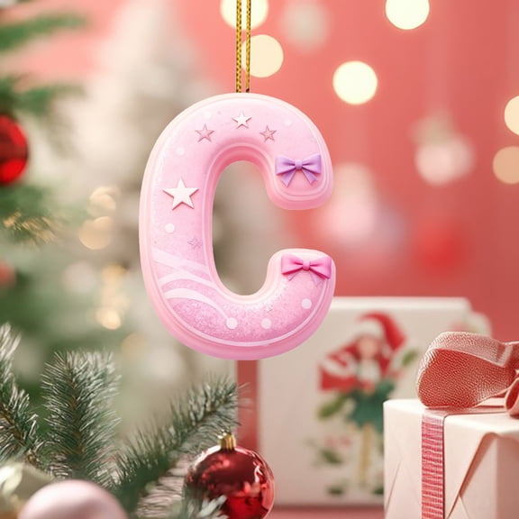 RXIRUCGD Pink 2D Acrylic Alphabet Christmas Ornament - 26 Letter Pendants for Backpack Car Decor - Festive Holiday Initial Personalized Decoration Gift