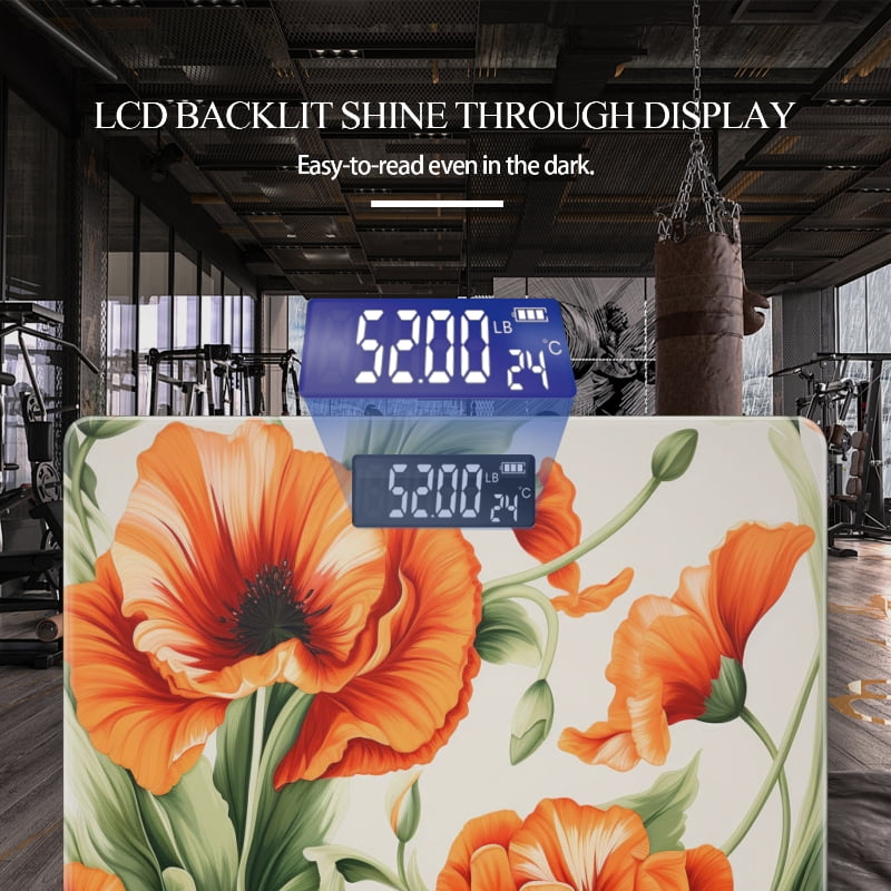 Bathroom Scale, Highly Accurate Digital Body Scale,Precisely Measures Weight up to 400 lbs-Seamless Pattern With Orange Poppies In Full Bloom