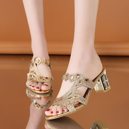 

Fanxing Heels for Women Open Toe Casual Dress Shoes Sparkly Rhinestones Slip On Casual Wedge Sandal Pumps for Women