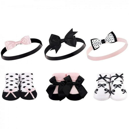 UPC: 0660168582826 | Hudson Baby Infant Girl Headband and Socks Giftset 6pc  Black Pink Bows  One Size