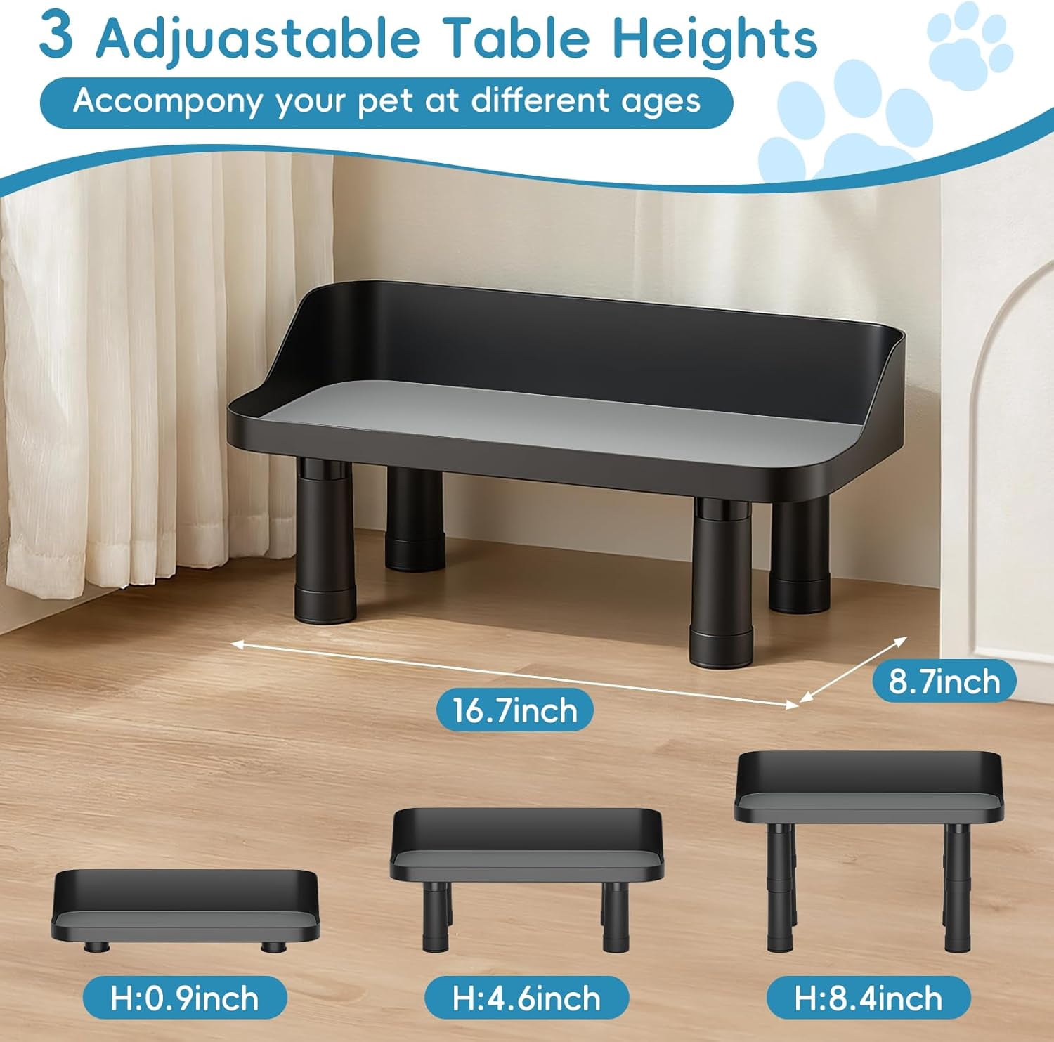 Flymer Elevated Dog Food Bowl Stand - Adjuastable Raised Dog Feeding Station with Splash Gard 16"W Pet Cat Food Table for Large Dogs