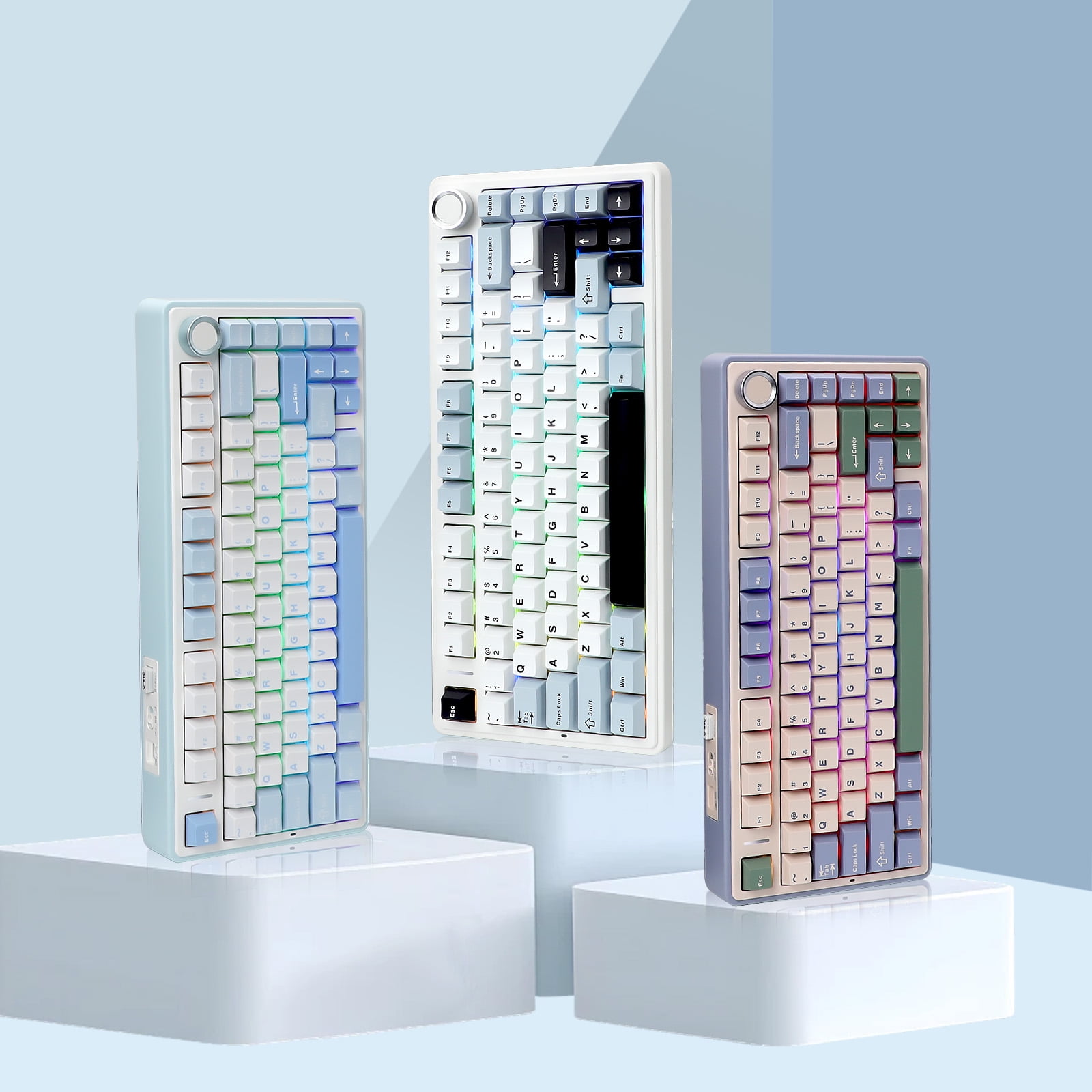 AULA F75 Wireless Mechanical Keyboard, Sea Salt Blue, Tri-Mode, 81 Keys, Hot-Swappable Reaper Switches, RGB Backlit, Compact Layout, For PC/Laptop