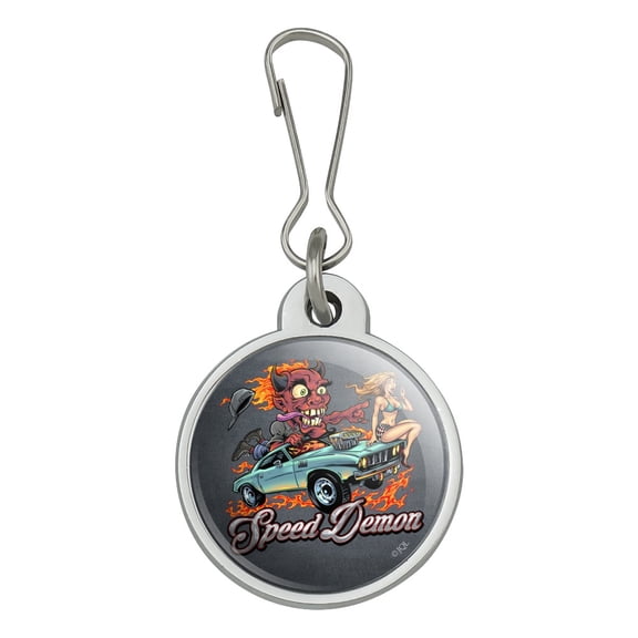 Speed Demon Flaming Hot Rod Jacket Handbag Purse Luggage Backpack Zipper Pull Charm