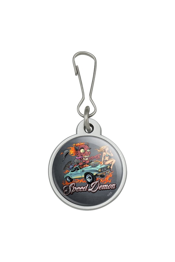 Speed Demon Flaming Hot Rod Jacket Handbag Purse Luggage Backpack Zipper Pull Charm