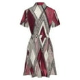 thumbnail image 6 of Abstract Geometric Maroon Pattern Womens Shirt Dresses Women'S Short Sleeve Dress Turn-Down Collar Dress A Line Casuall Dress Oversize(XS-6XL), 6 of 7