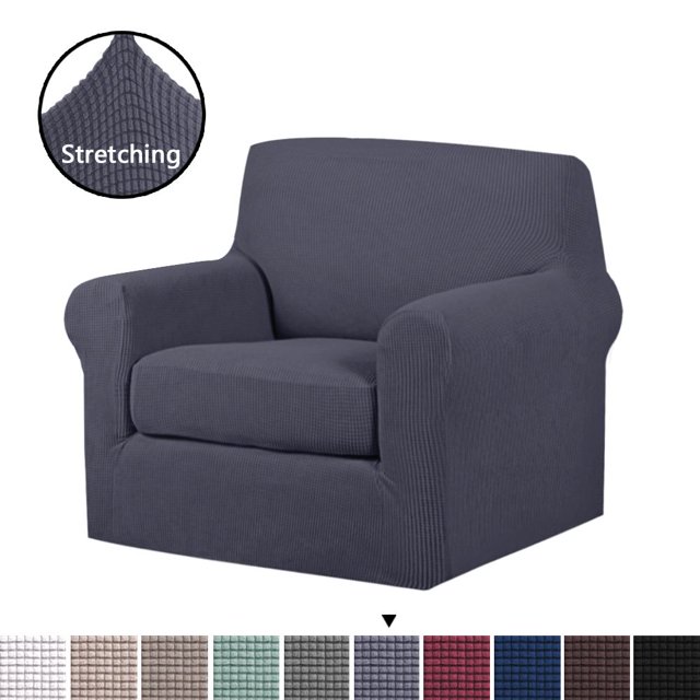 H.VERSAILTEX 2-Piece Jacquard Spandex Armchair Stretch Slipcover, Gray