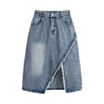 Krdevn Girls Frayed Split Denim Midi Skirt, Washed Whiskering Irregular ...