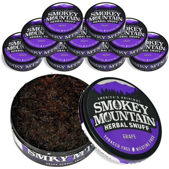 Smokey Mountain Herbal Long Cut – Grape – 10 Can Box - Tobacco Free and Nicotine Free Snuff