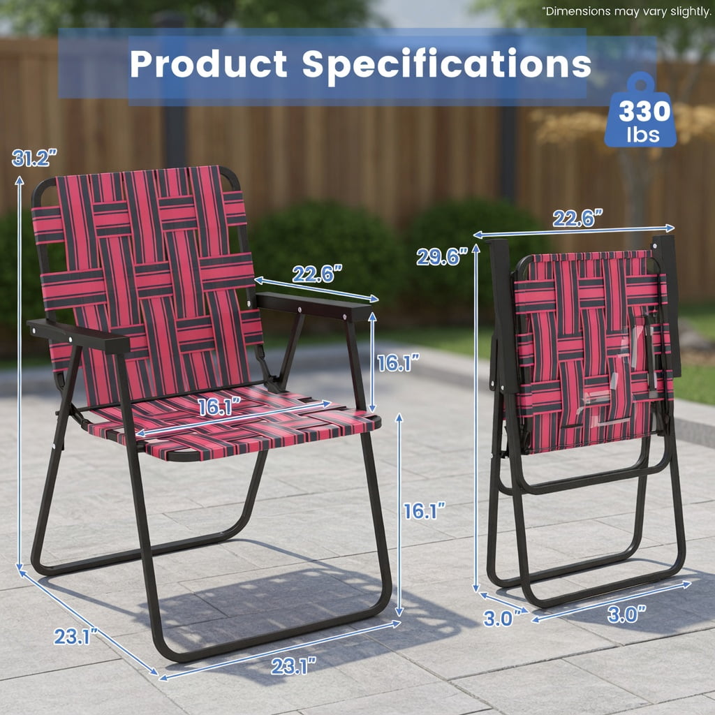 Hommoo 4-Pack Foldable Beach Chairs for Camping, Lawn & Outdoor Use, Heavy-Duty Steel Frame, Fade-Resistant PE Webbing, Portable & Easy Setup, Red