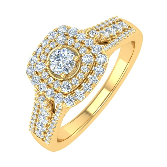 1/2 Carat Cushion Shape Halo Diamond Engagement Ring in 14K Yellow Gold (Ring Size 10.5) (I1-I2 Clarity)