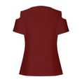 thumbnail image 6 of Lovskoo 2024 Womens Summer Tops Trendy Casual Solid Color Eyelet Cold Shoulder Short Sleeve Pullover Top Red, 6 of 7