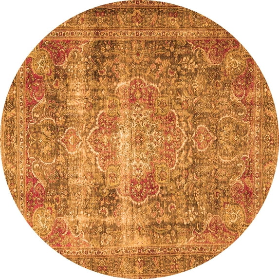 Ahgly Company Indoor Round Medallion Orange Traditional Area Rugs, 8' Round