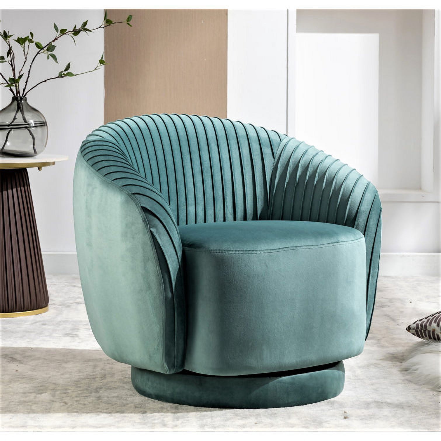Container Furniture Direct Modern Barrel Swivel Chair with Plush Velvet Upholstery and Smooth 360° Rotation, Round Accent One-Seater Sofa for Living Room, Bedroom and Office