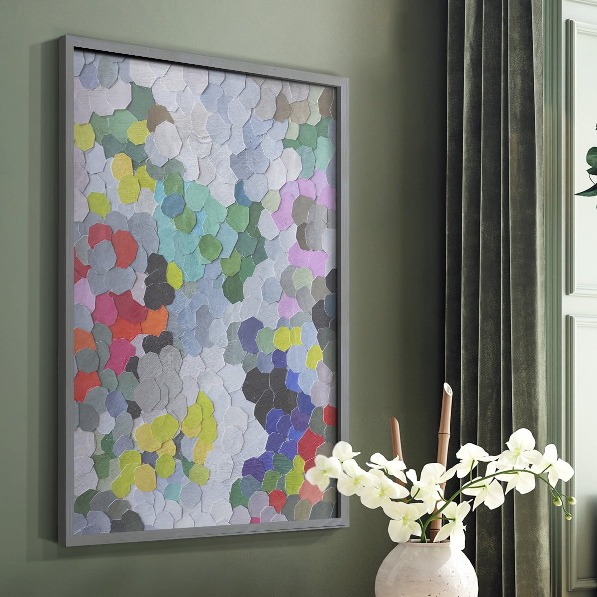 Buckingham Gardens Framed Print in Gray Solid Wood Framed Print No Nail Hanging