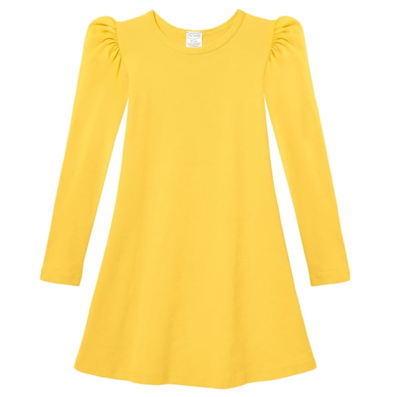 Girls Soft Cotton Puff Long Sleeve Dress | Yellow