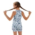 thumbnail image 2 of COEQINE Girls Tankini Swimsuit 2 Piece with Removable Pads for Ages 12-13 Two Piece Bathing Suits for Big Kid Tween Soft Polyester Spandex Crewneck Top with Shorts, Blue White Floral Leaf, 2 of 8