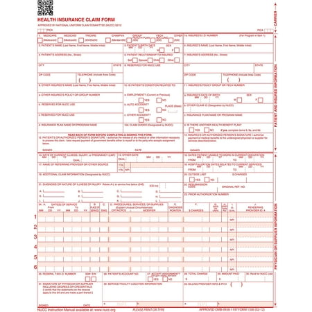 CMS 1500 Claim Forms "ICD-10" HCFA (Version 02/12) - Health Insurance, Laser Cut Sheet - 2500 Sheets