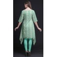 thumbnail image 2 of Bimba Green Geometric Tie-Dye Women Kurtas Ethnic Printed Asymmetric Summer Wear Tops For Women Large, 2 of 6