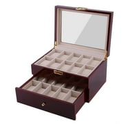 20 Grids Elegant Wood Wrist Watch Display Glass Jewelry Accessories Collection Storage Holder Gift Box Organizer,Red