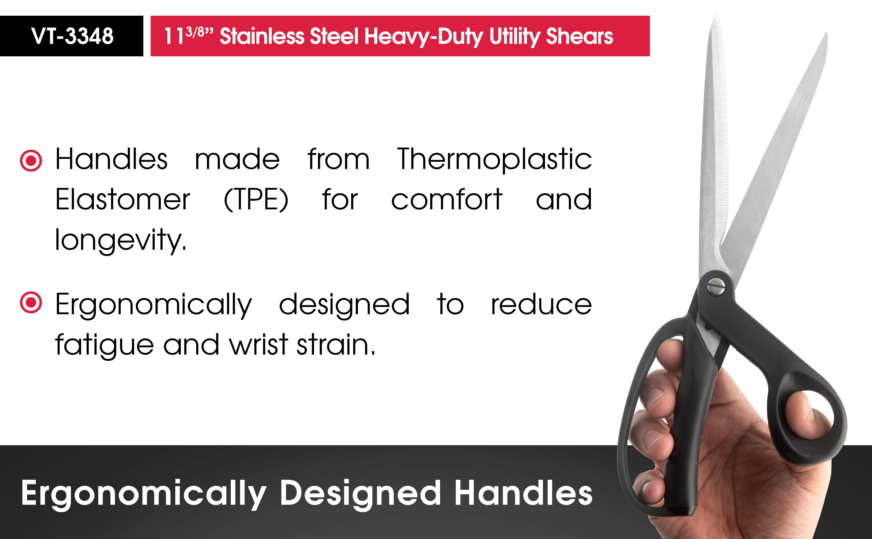 vSHEARS – 11 3/8″ Large Handle – Stainless Steel Heavy Duty Utility Shears:  VT-3349 - Vampire Tools