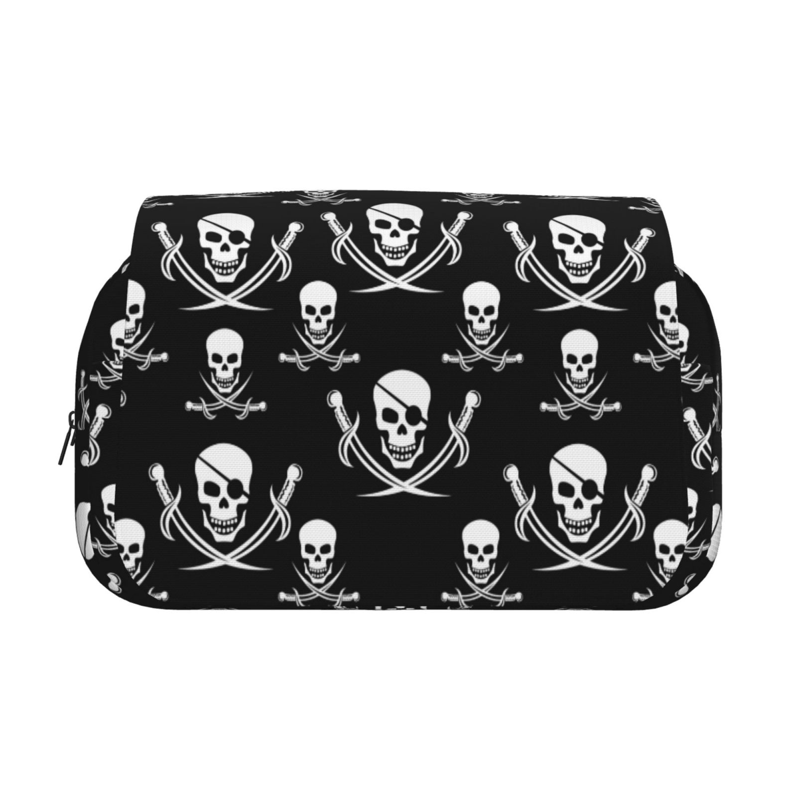 Rateoe Pirate skulls Pattern Double Clamshell Pen Case, Storage Organizer with Two Zipper Compartments– Holds Up to 50 Pencils & Pens