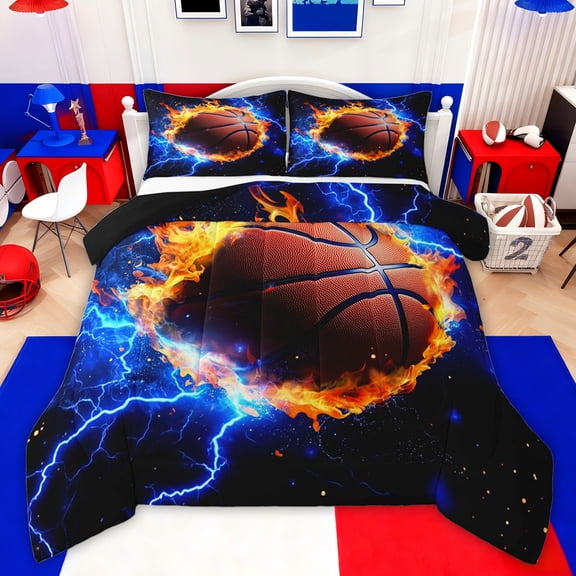 Castle Fairy Basketball Sport Twin Comforter Sets,Abstract Flame Lightning Bedding Set